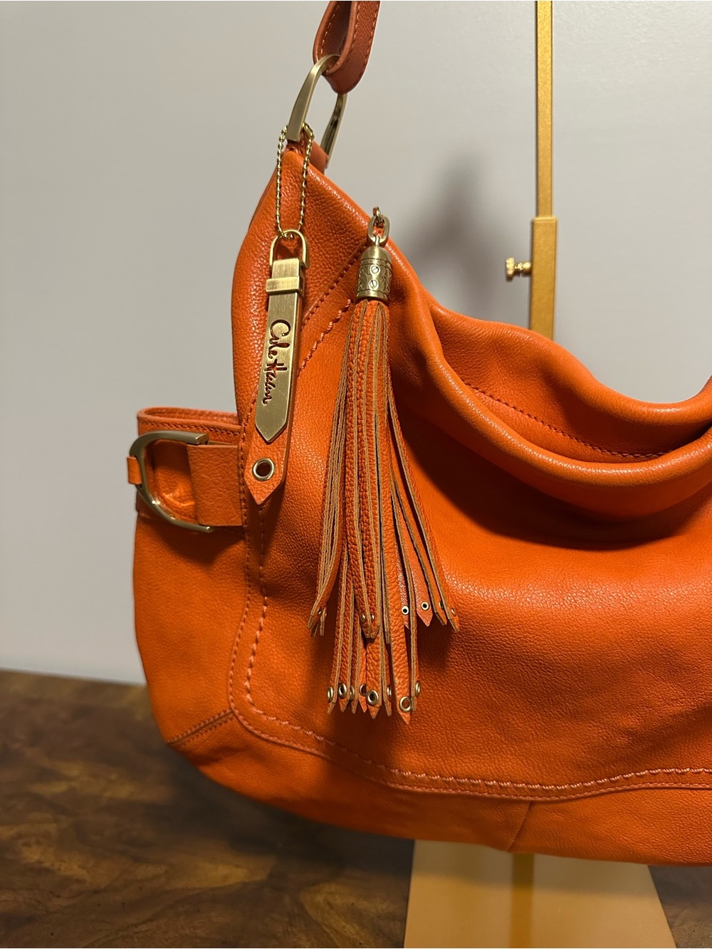 Cole Haan Orange Leather Hobo with Tassel Charm - Picture 4 of 9